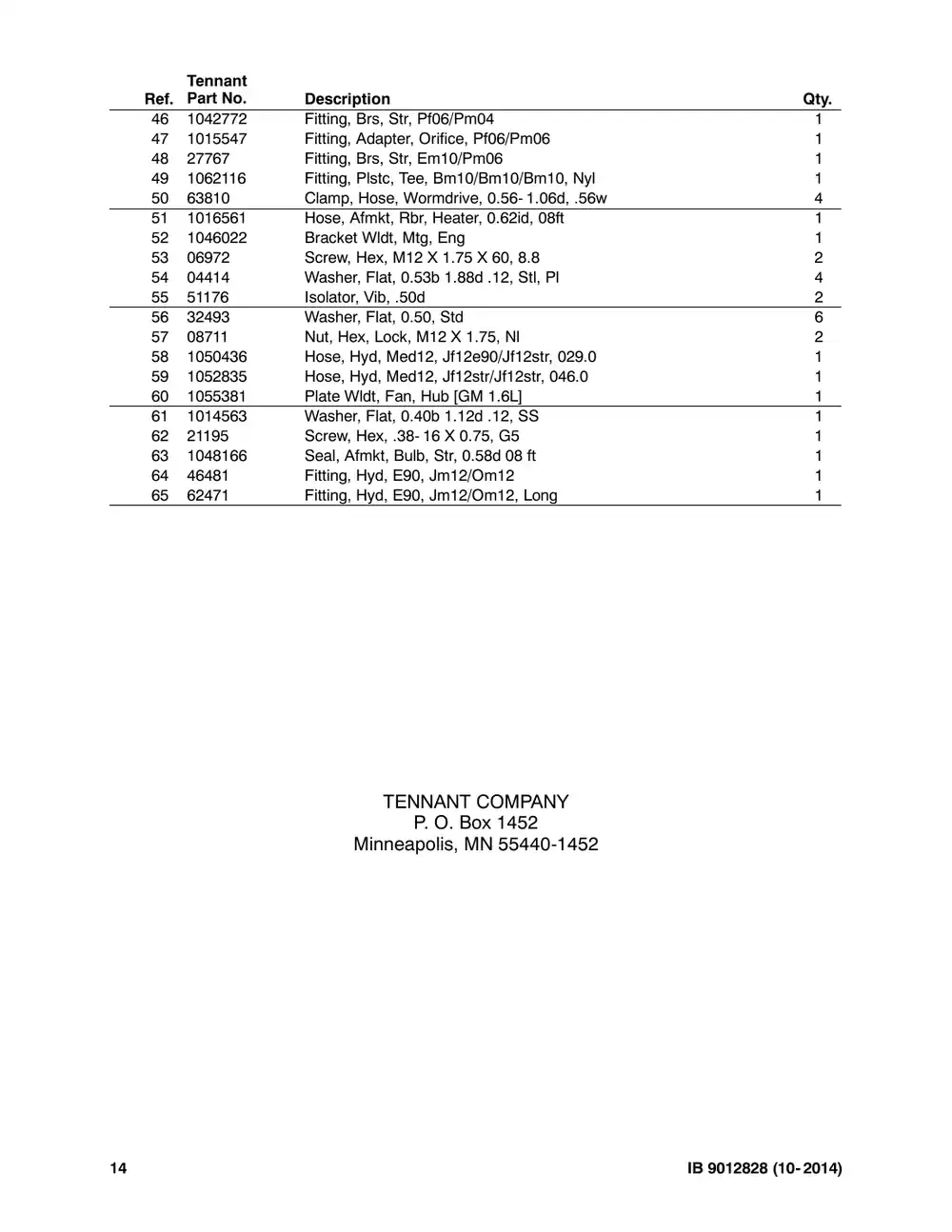 Tennant M20 instruction bulletin 9012828, page 14 of 14