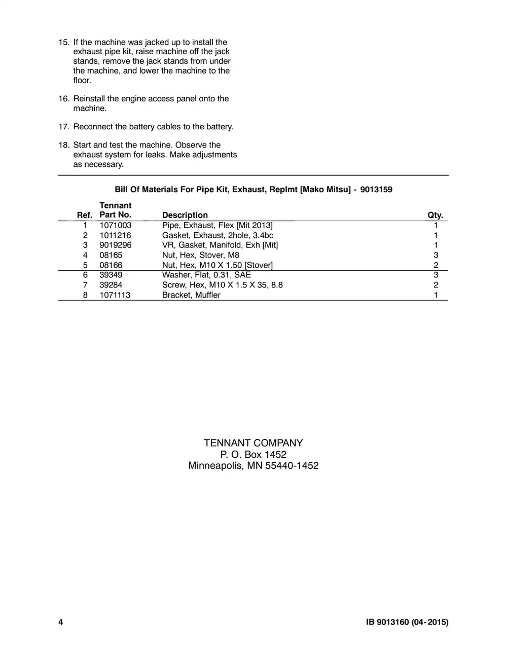 Tennant M20 instruction bulletin 9013160, page 4 of 4