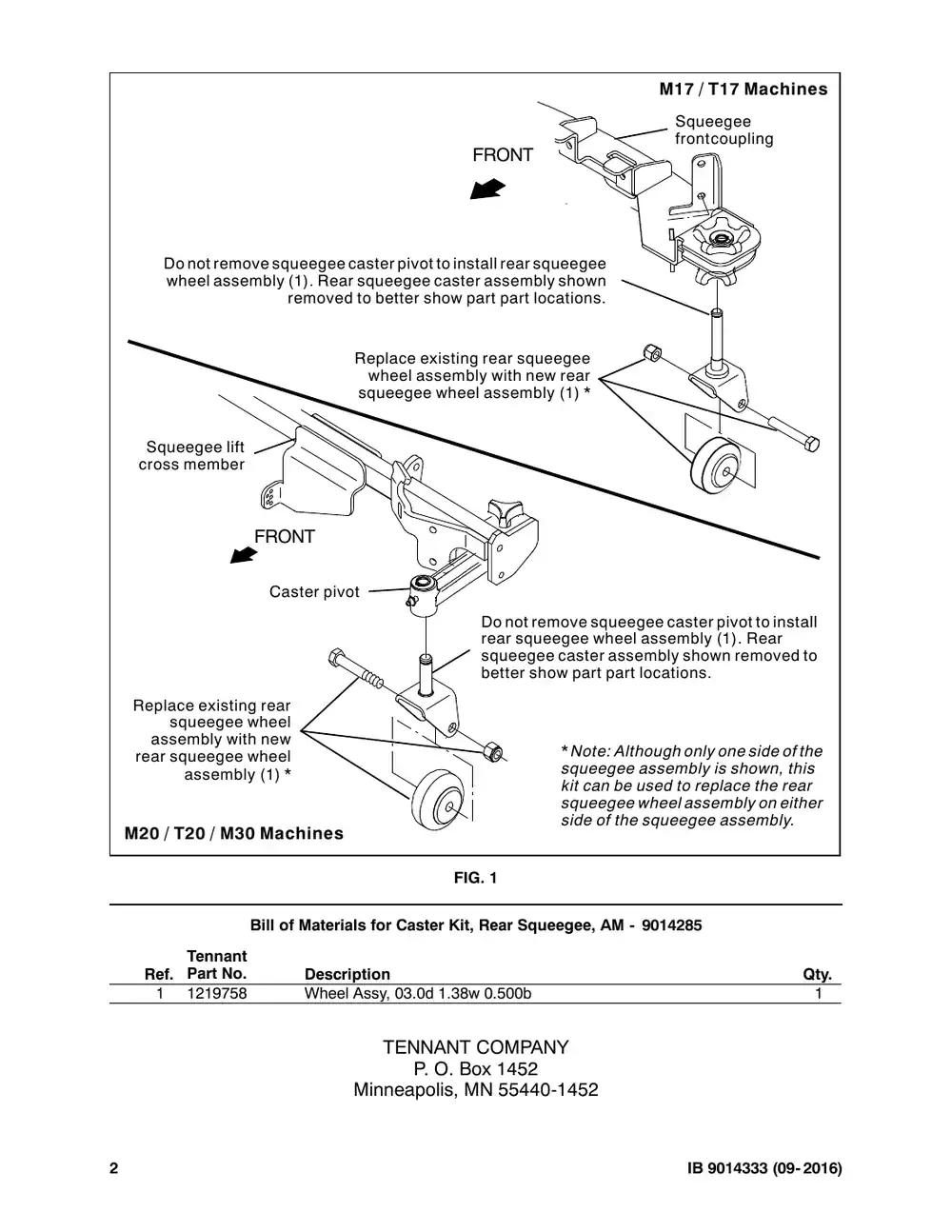 Tennant M20 instruction bulletin 9014333, page 2 of 2
