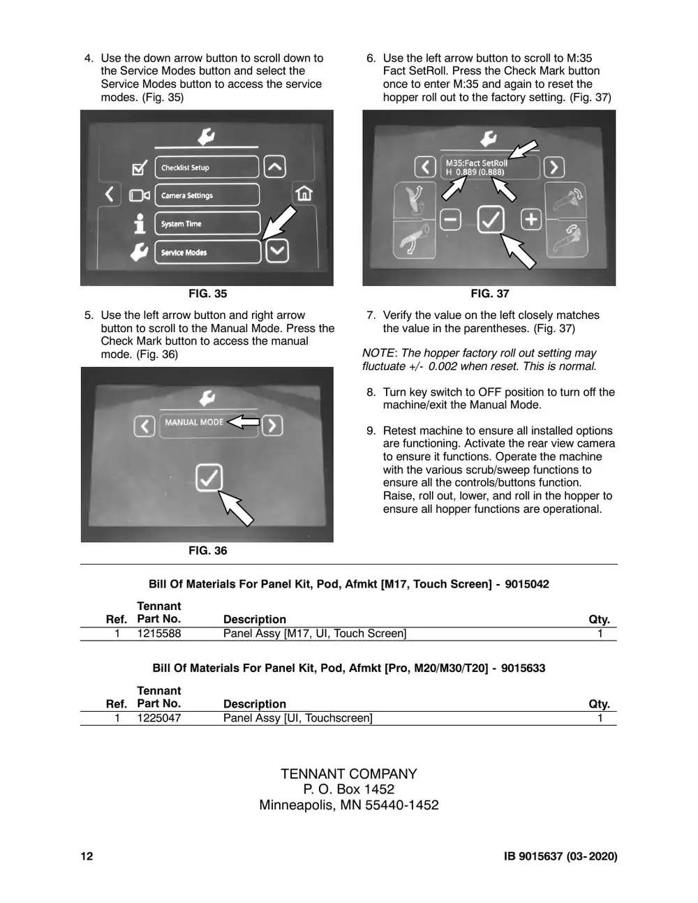 Tennant M20 instruction bulletin 9015637, page 12 of 12
