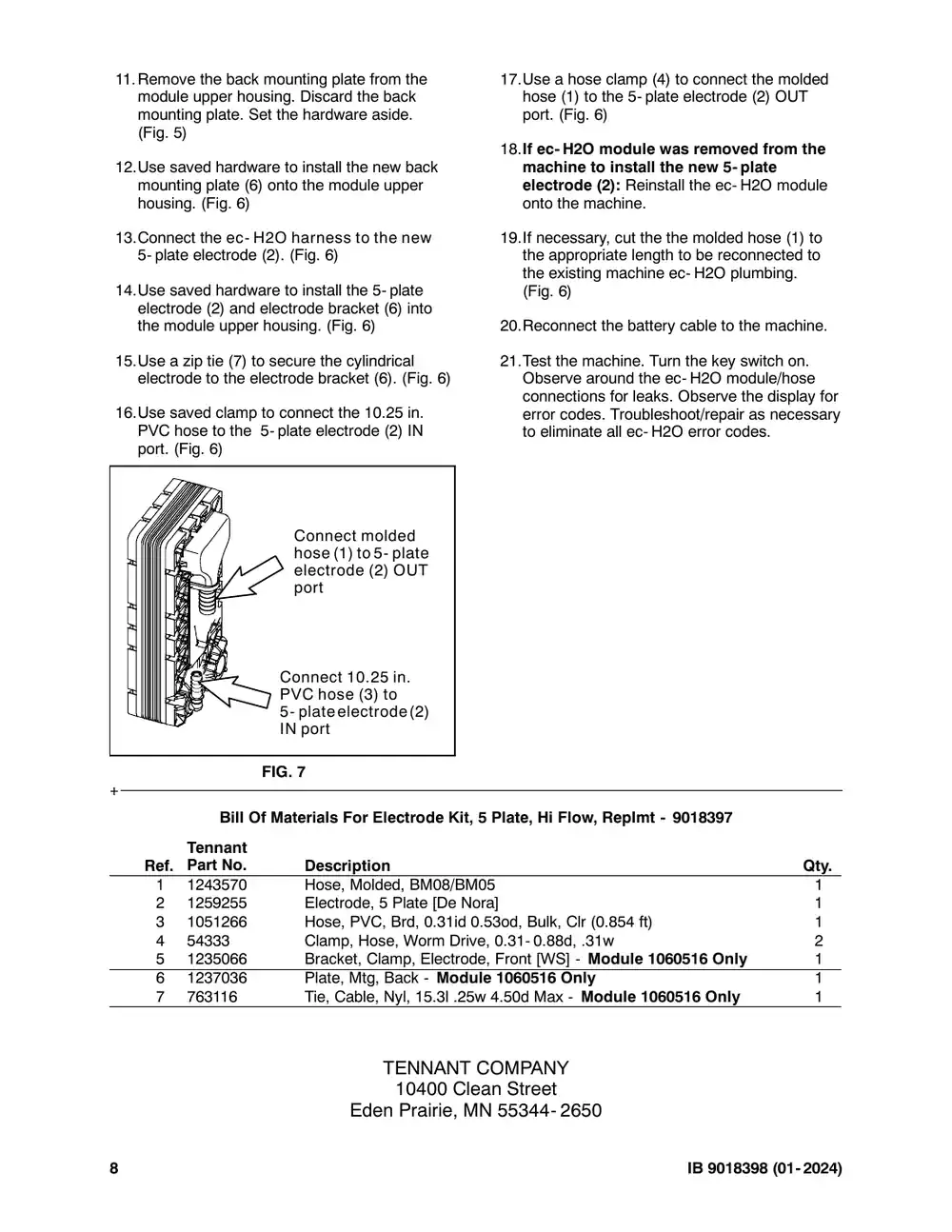 Tennant M20 instruction bulletin 9018398, page 8 of 8