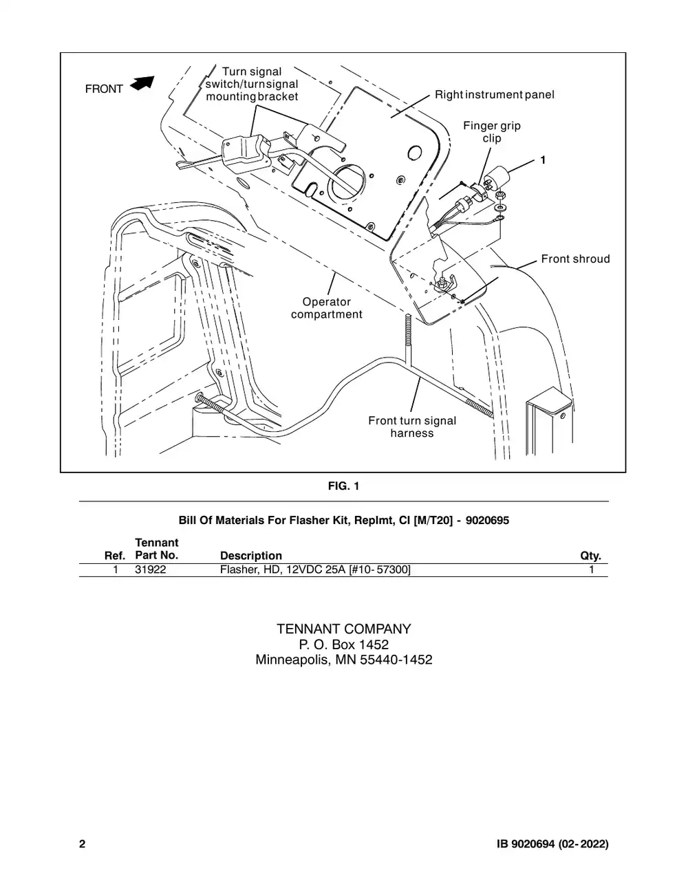 Tennant M20 instruction bulletin 9020694, page 2 of 2