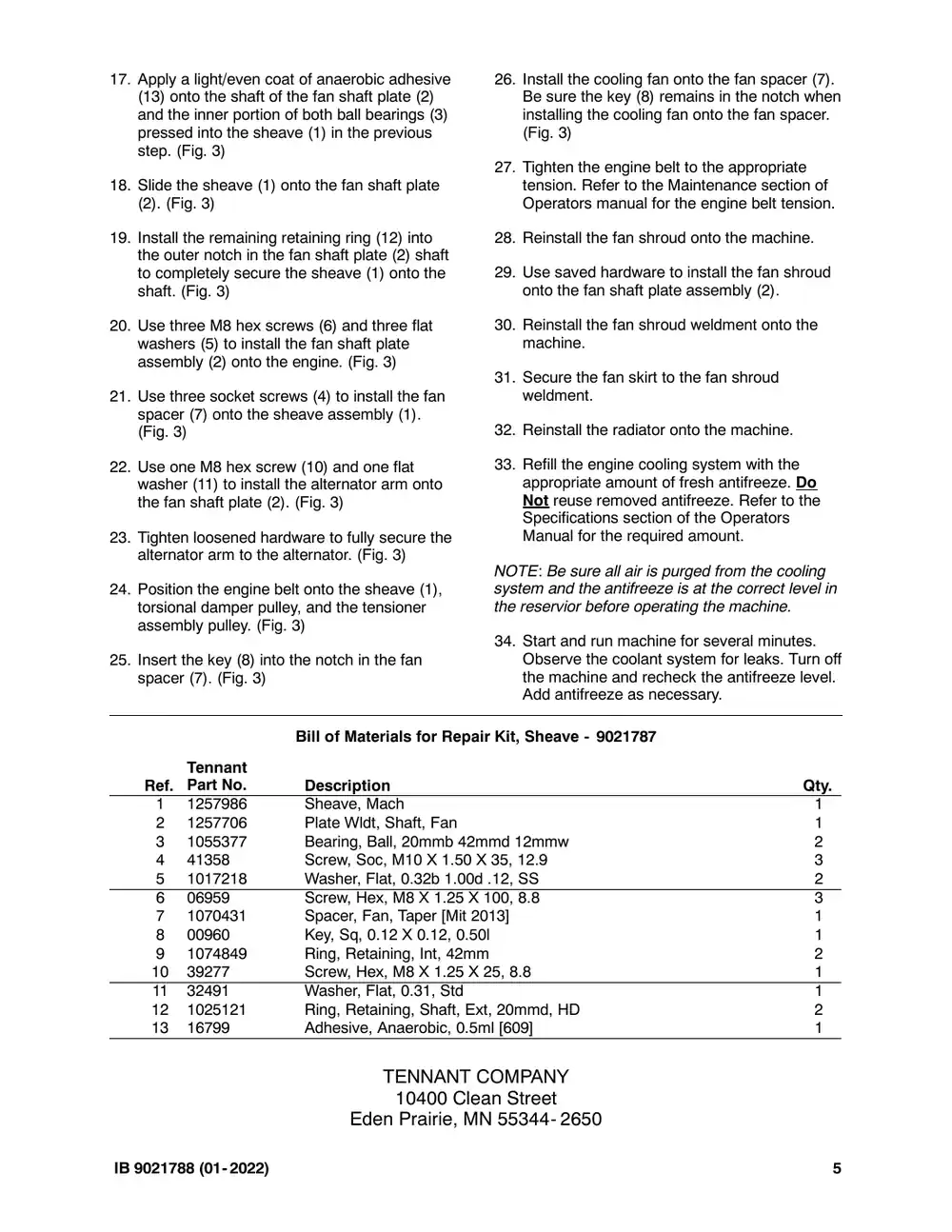 Tennant M20 instruction bulletin 9021788, page 5 of 5