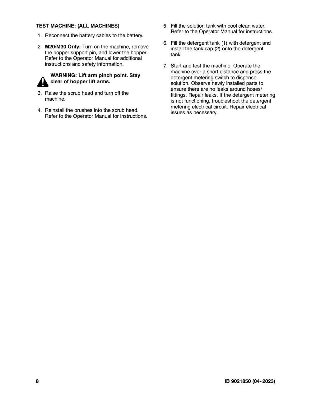 Tennant M20 instruction bulletin 9021850, page 8 of 11
