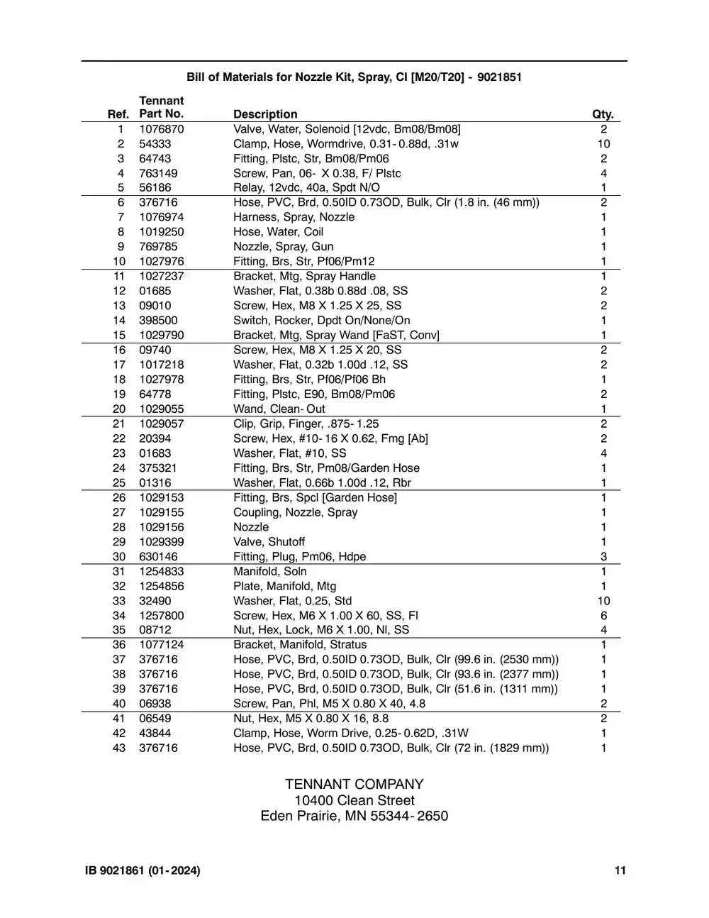 Tennant M20 instruction bulletin 9021861, page 11 of 11