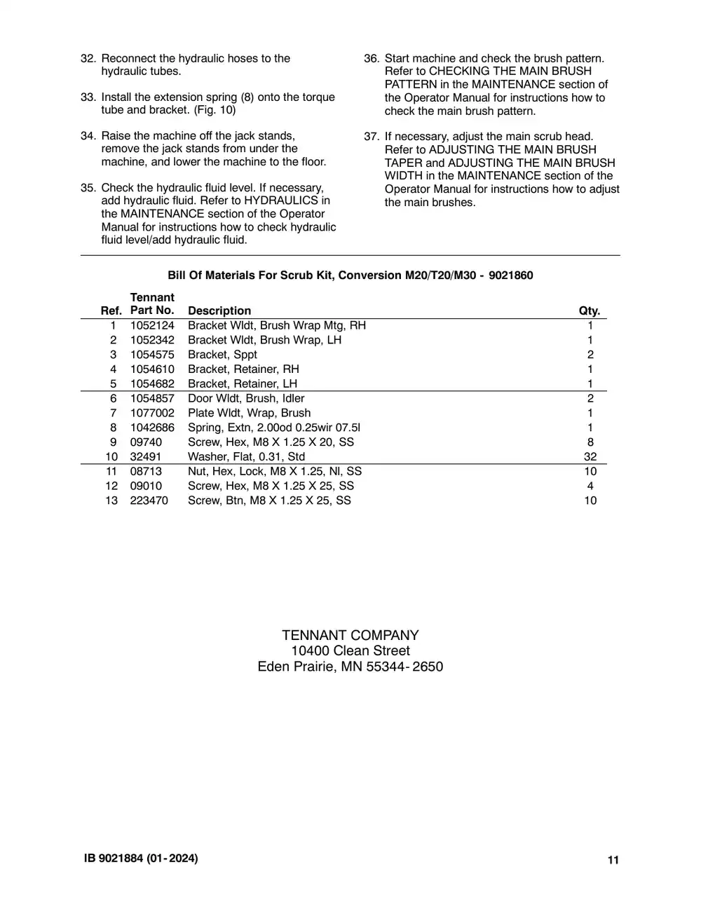 Tennant M20 instruction bulletin 9021884, page 11 of 11