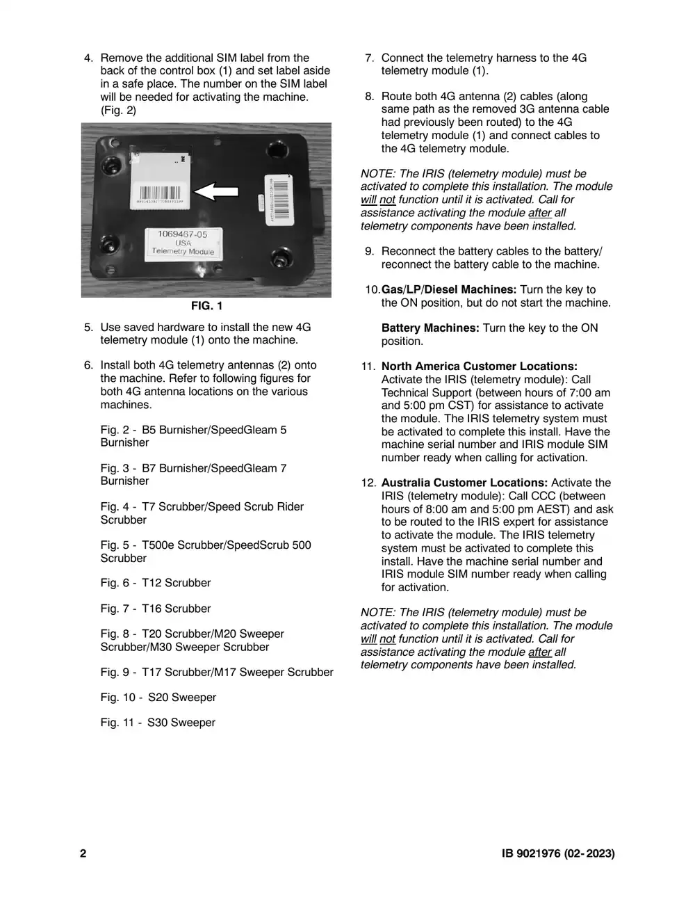 Tennant M20 instruction bulletin 9021976, page 2 of 12