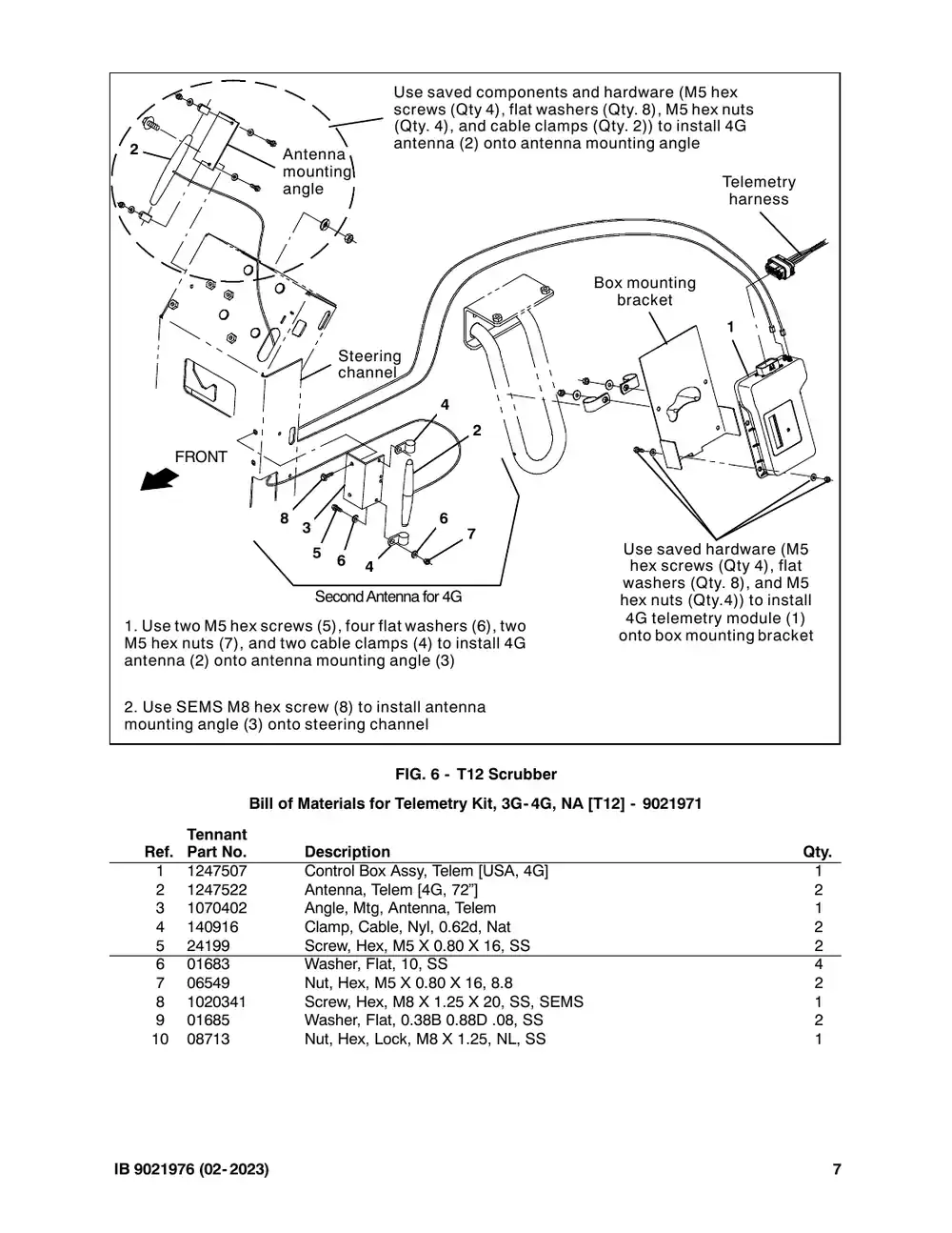 Tennant M20 instruction bulletin 9021976, page 7 of 12