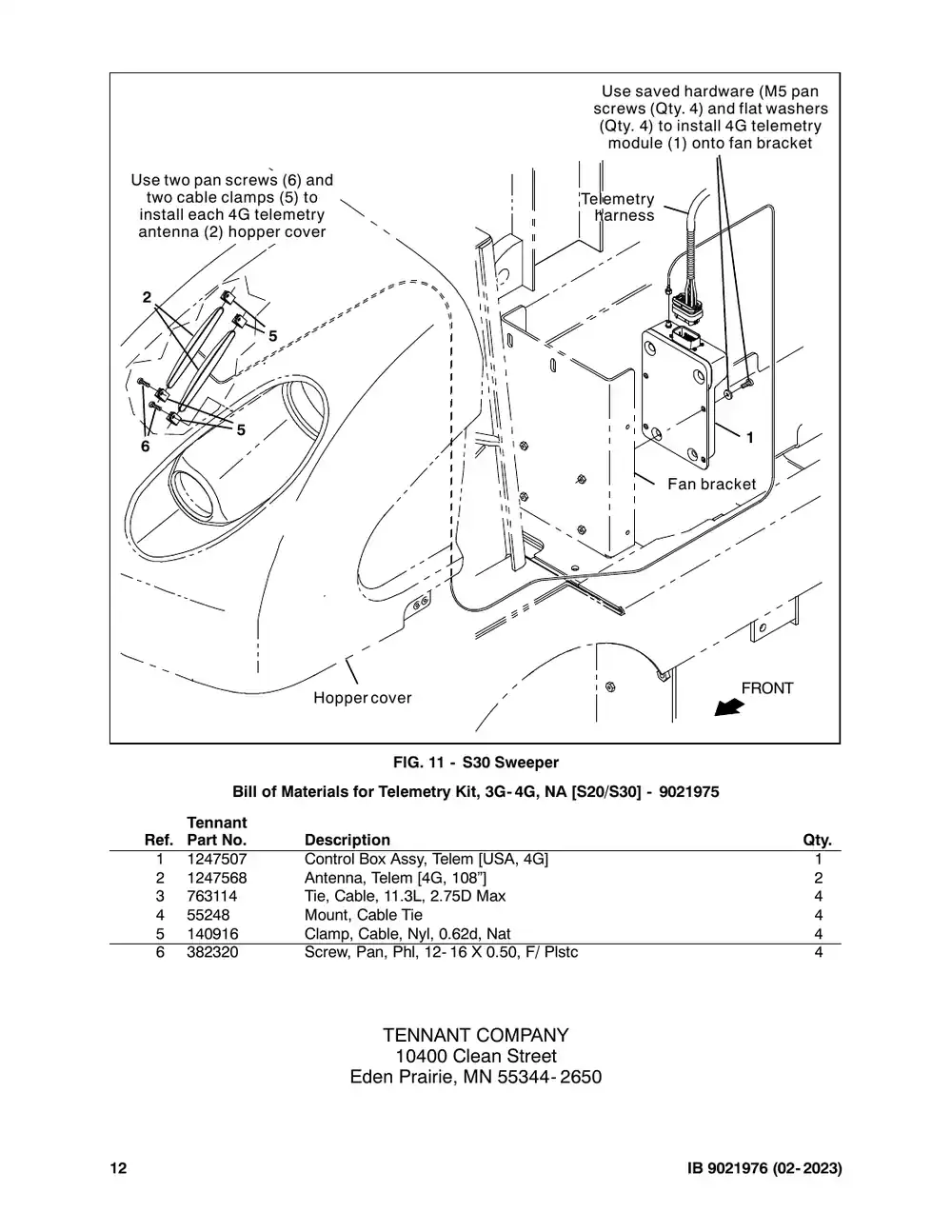 Tennant M20 instruction bulletin 9021976, page 12 of 12