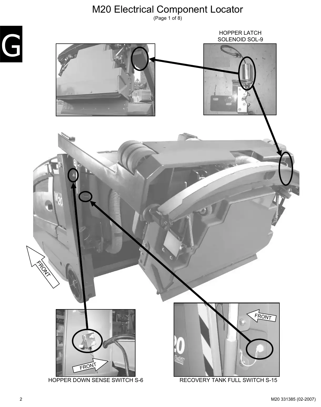 Tennant M20 service manual page 2: Electrical component locator