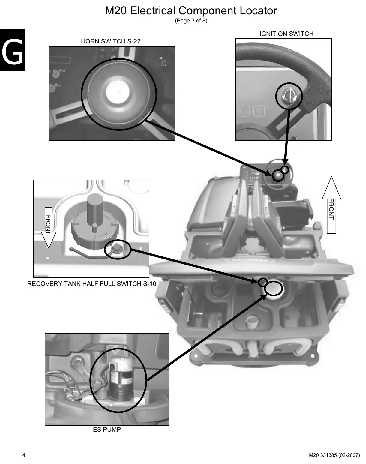 Tennant M20 service manual page 4: Electrical component locator
