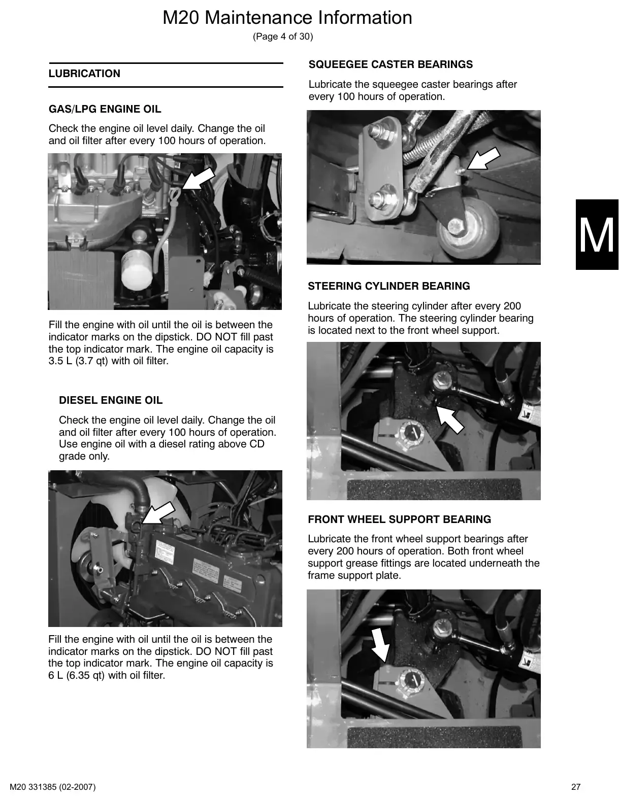 Tennant M20 service manual page 27: Lubrication