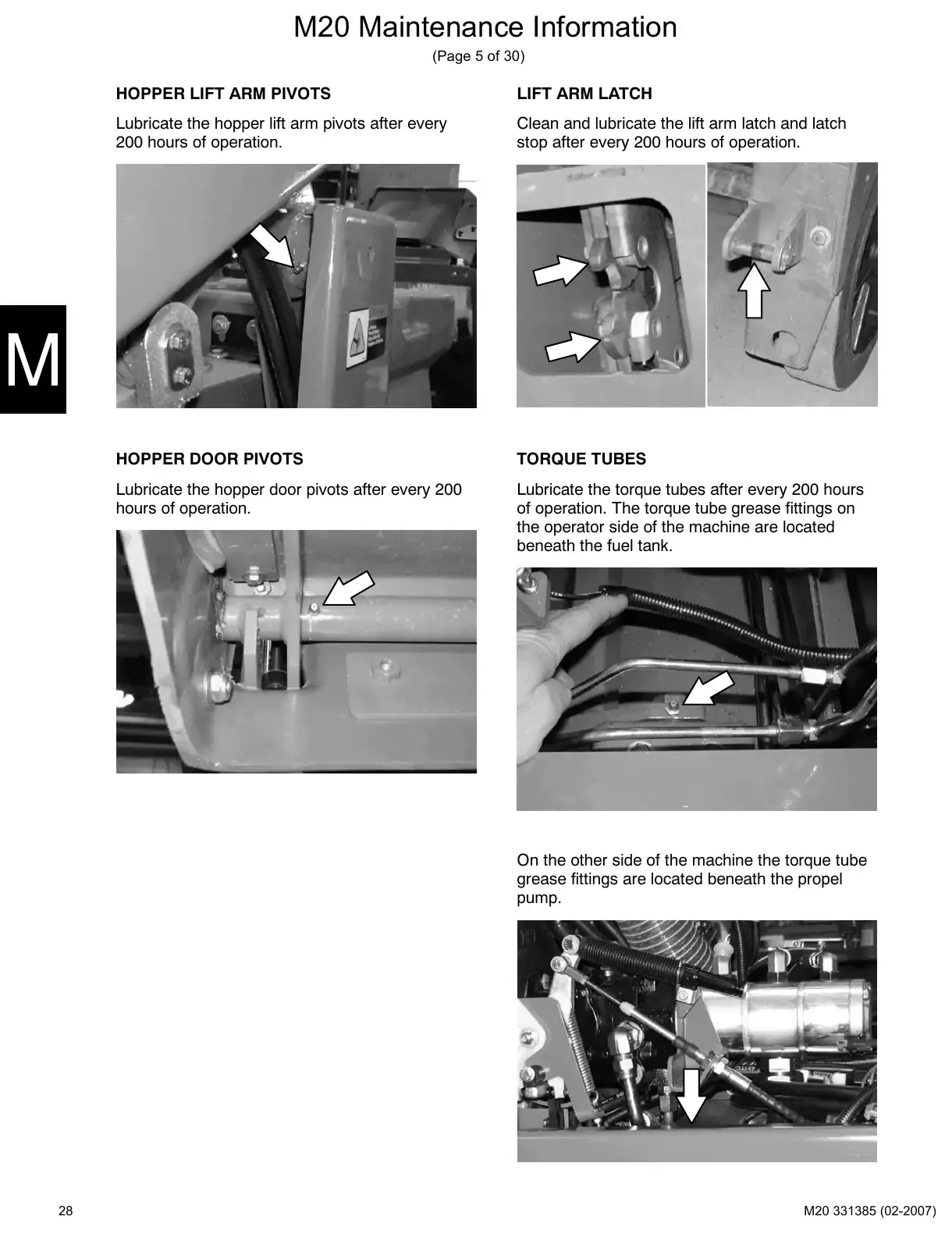 Tennant M20 service manual page 28: Lubrication