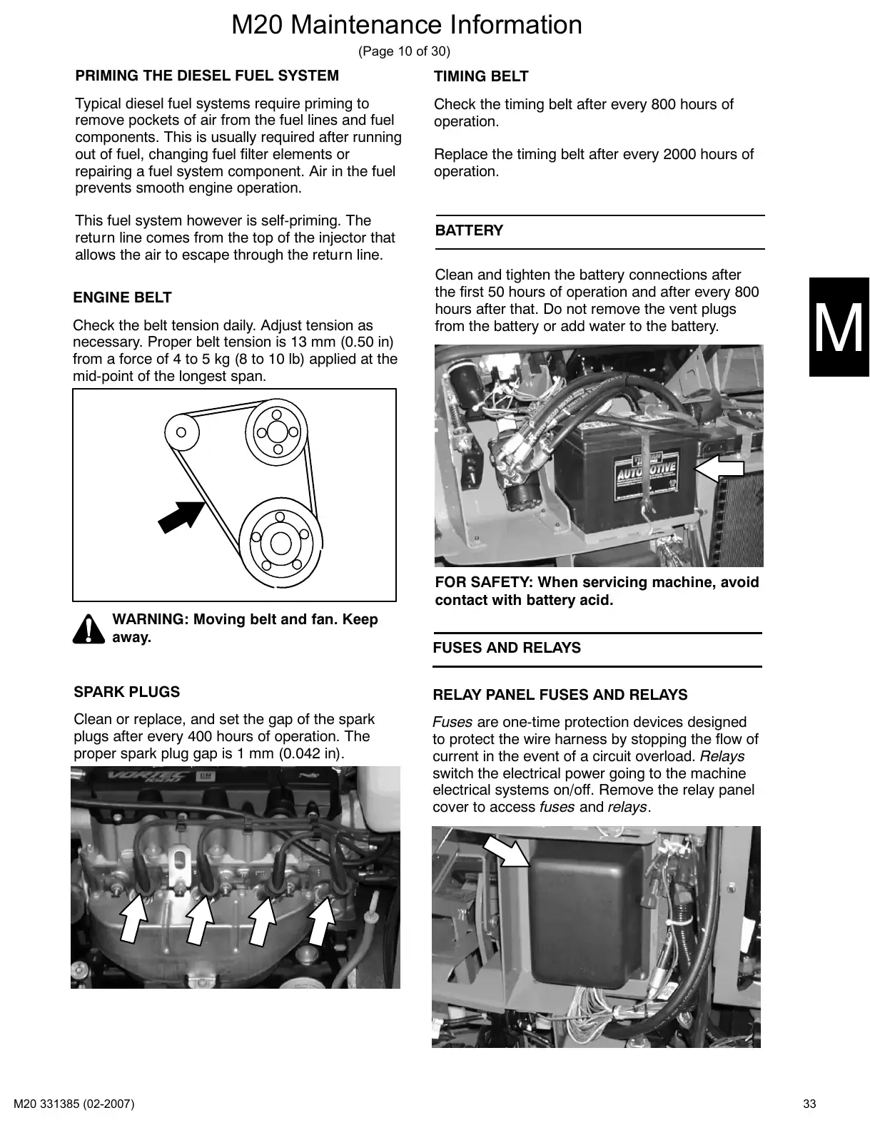 Tennant M20 service manual page 33: Battery, fuses and relays