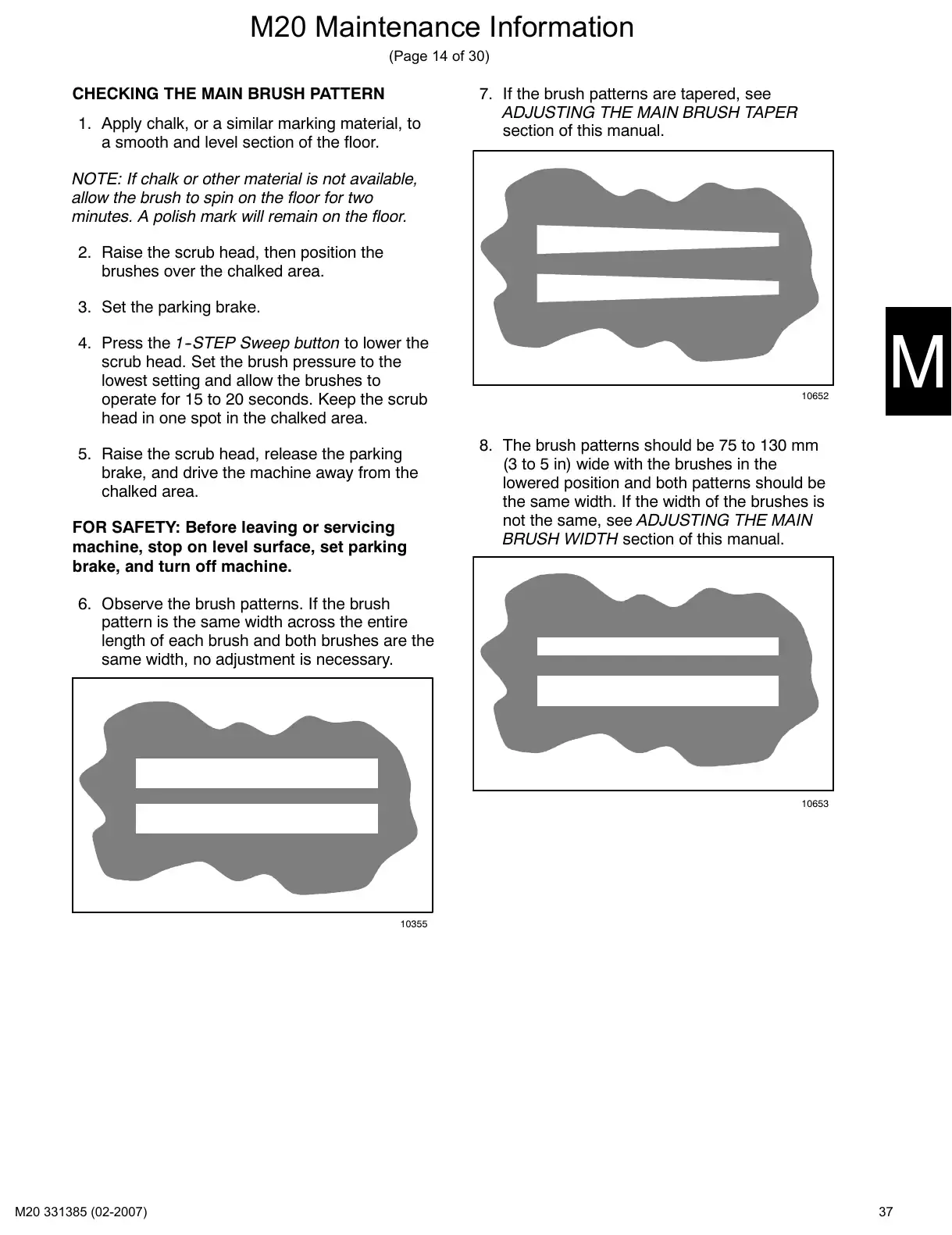 Tennant M20 service manual page 37: Hopper dust filter and main brushes