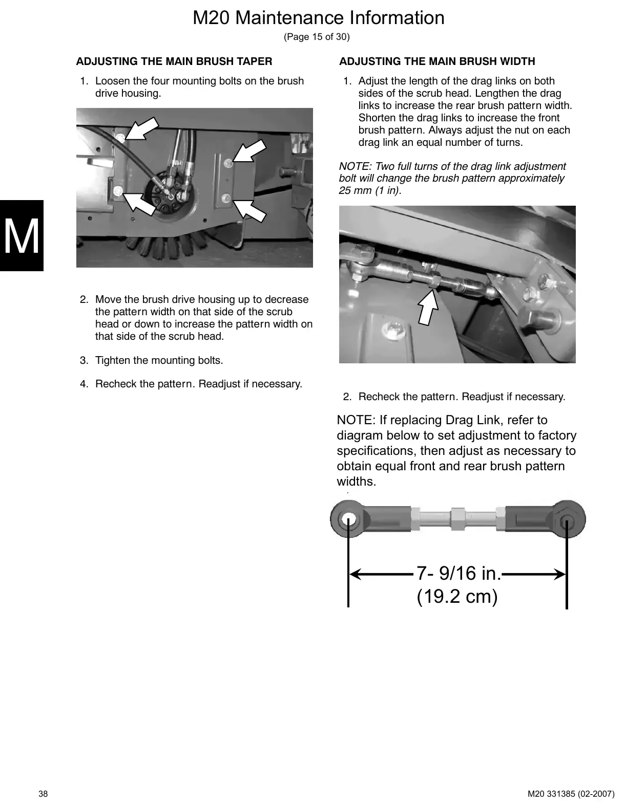 Tennant M20 service manual page 38: Hopper dust filter and main brushes
