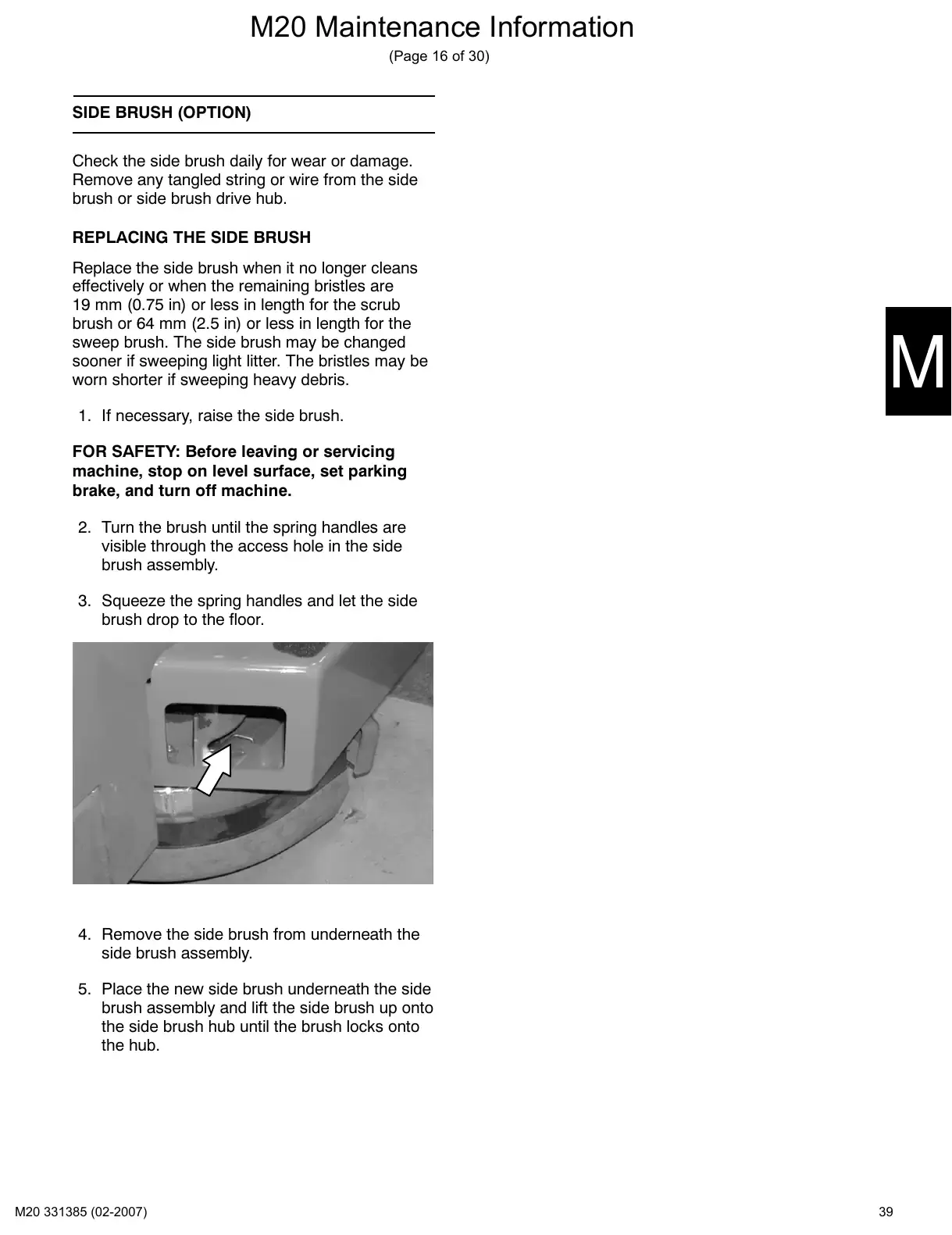 Tennant M20 service manual page 39: Side brush