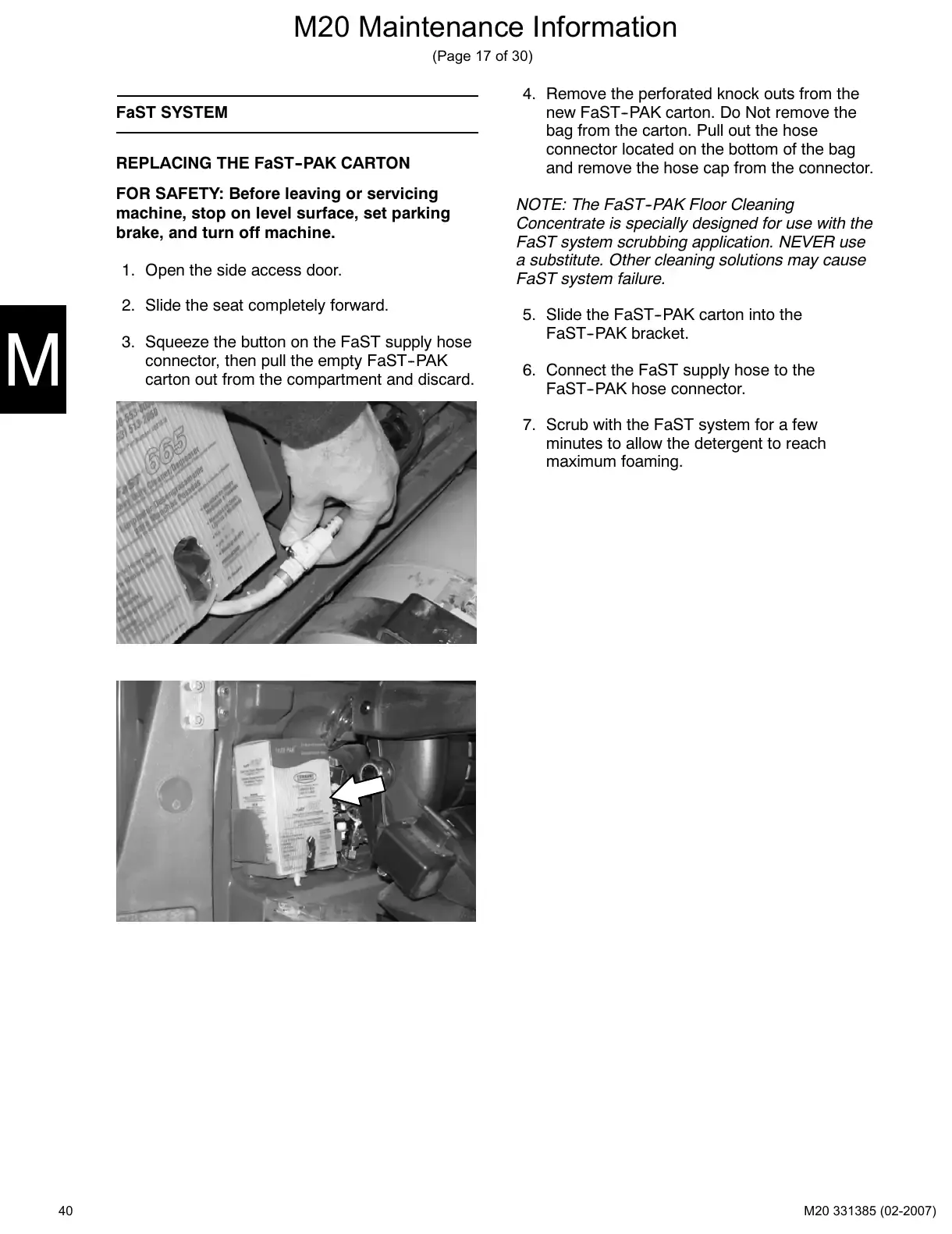 Tennant M20 service manual page 40: FaST system