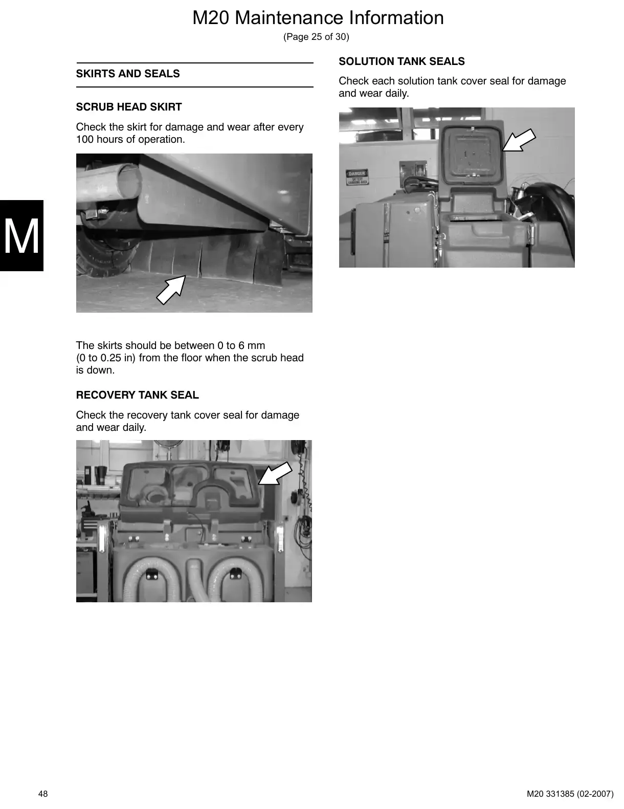 Tennant M20 service manual page 48: Skirts and seals