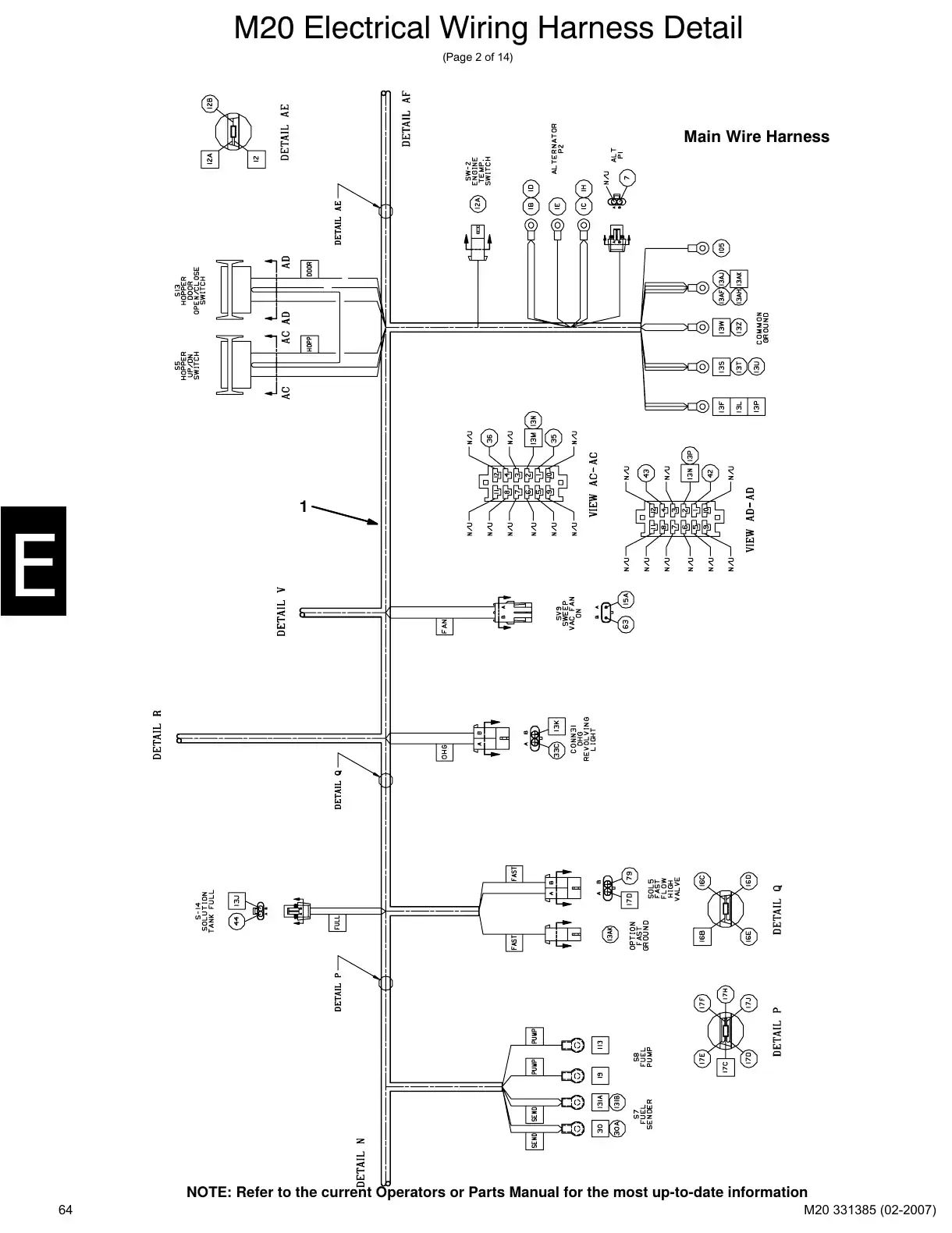 Tennant M20 service manual page 64: Main wire harness