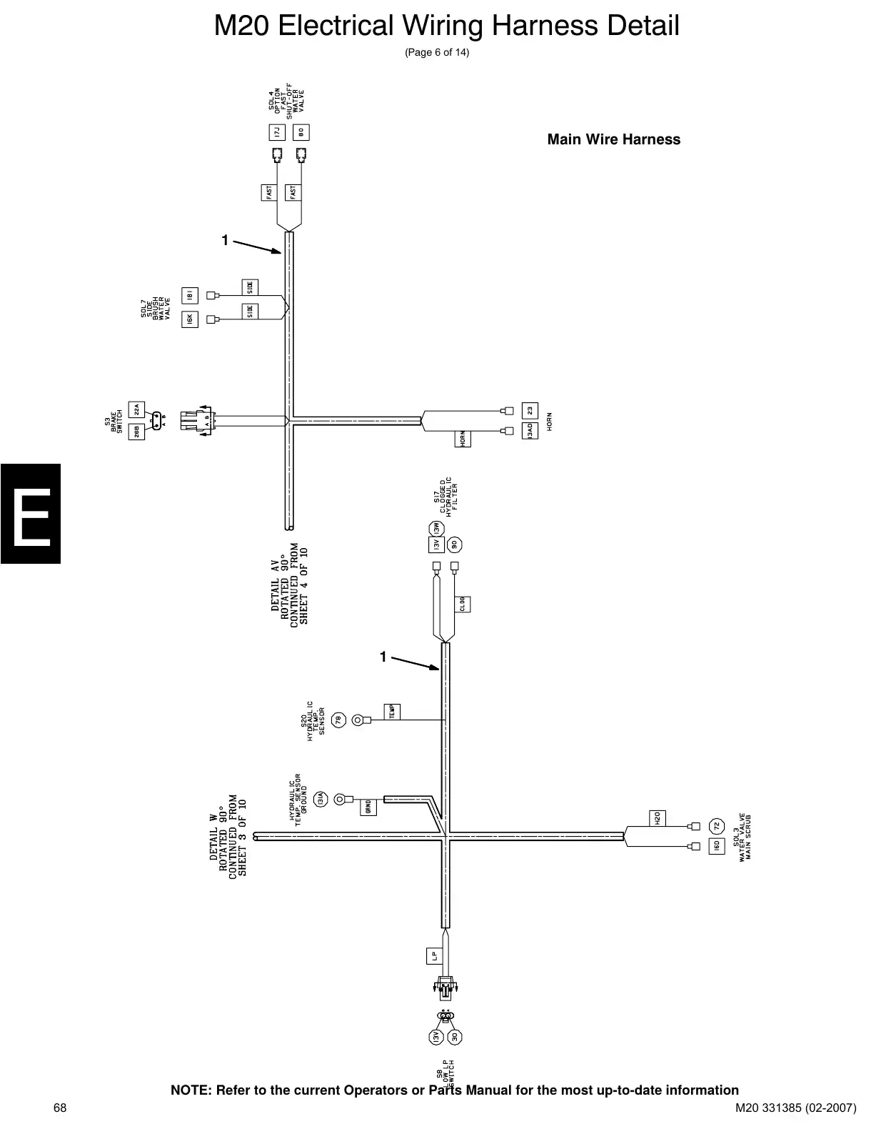 Tennant M20 service manual page 68: Main wire harness