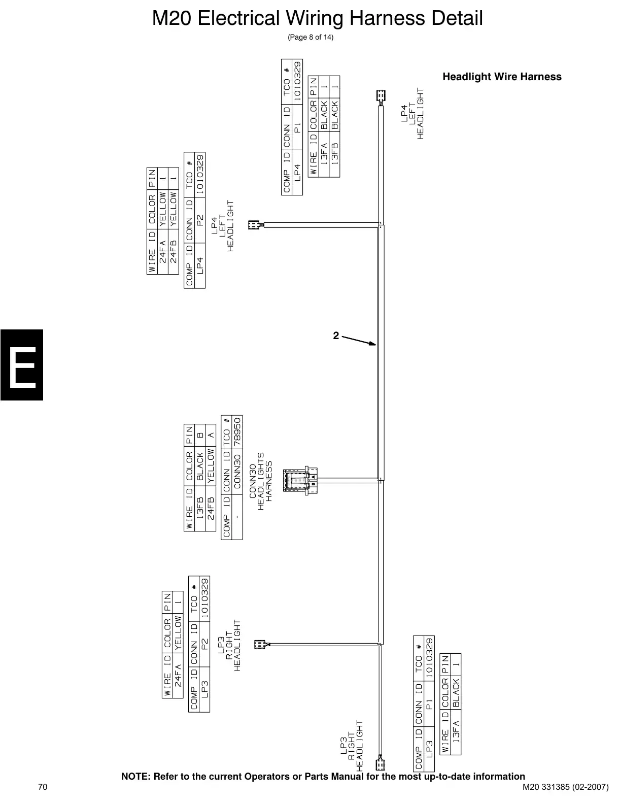 Tennant M20 service manual page 70: Headlight wire harness
