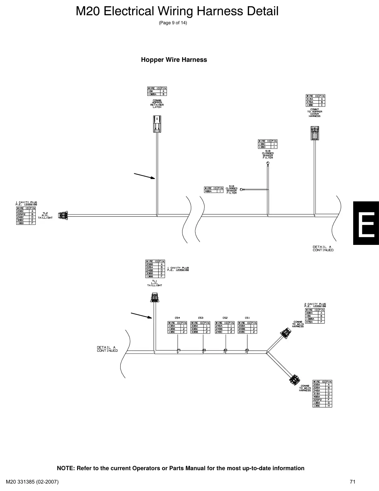 Tennant M20 service manual page 71: Hopper wire harness