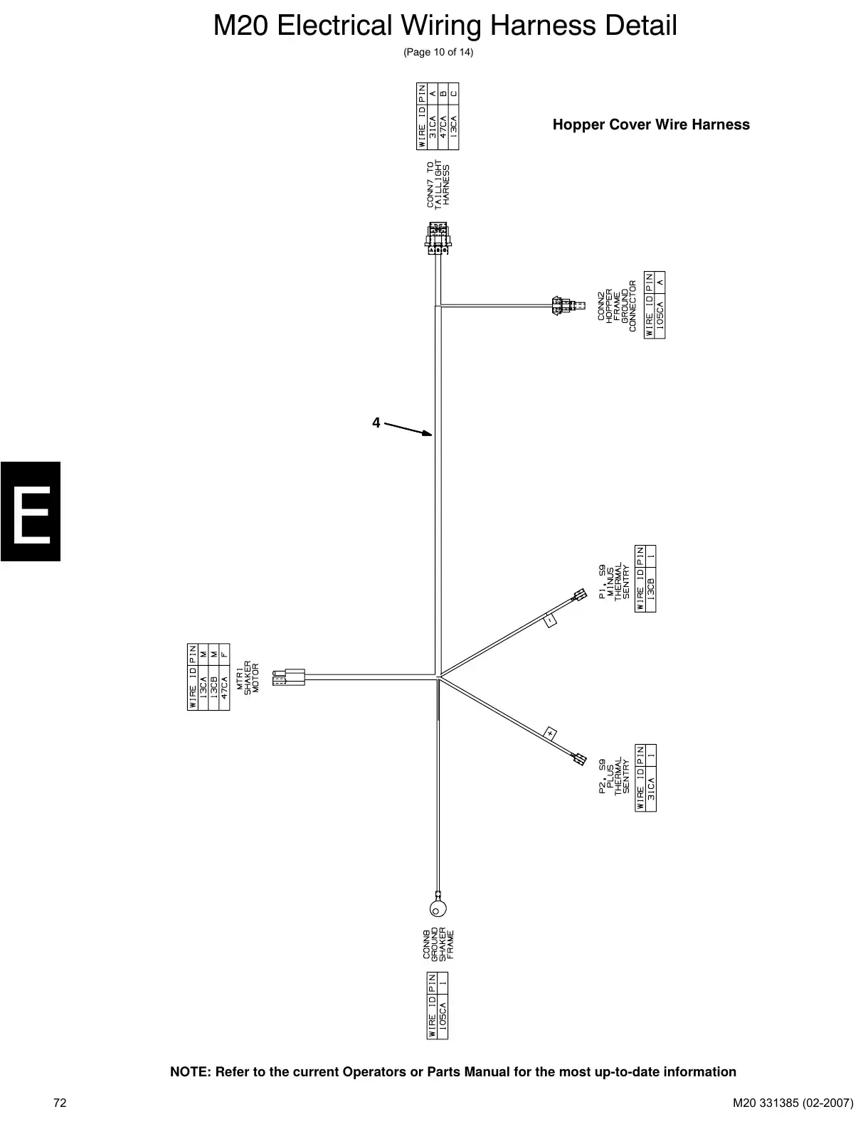 Tennant M20 service manual page 72: Hopper cover wire harness