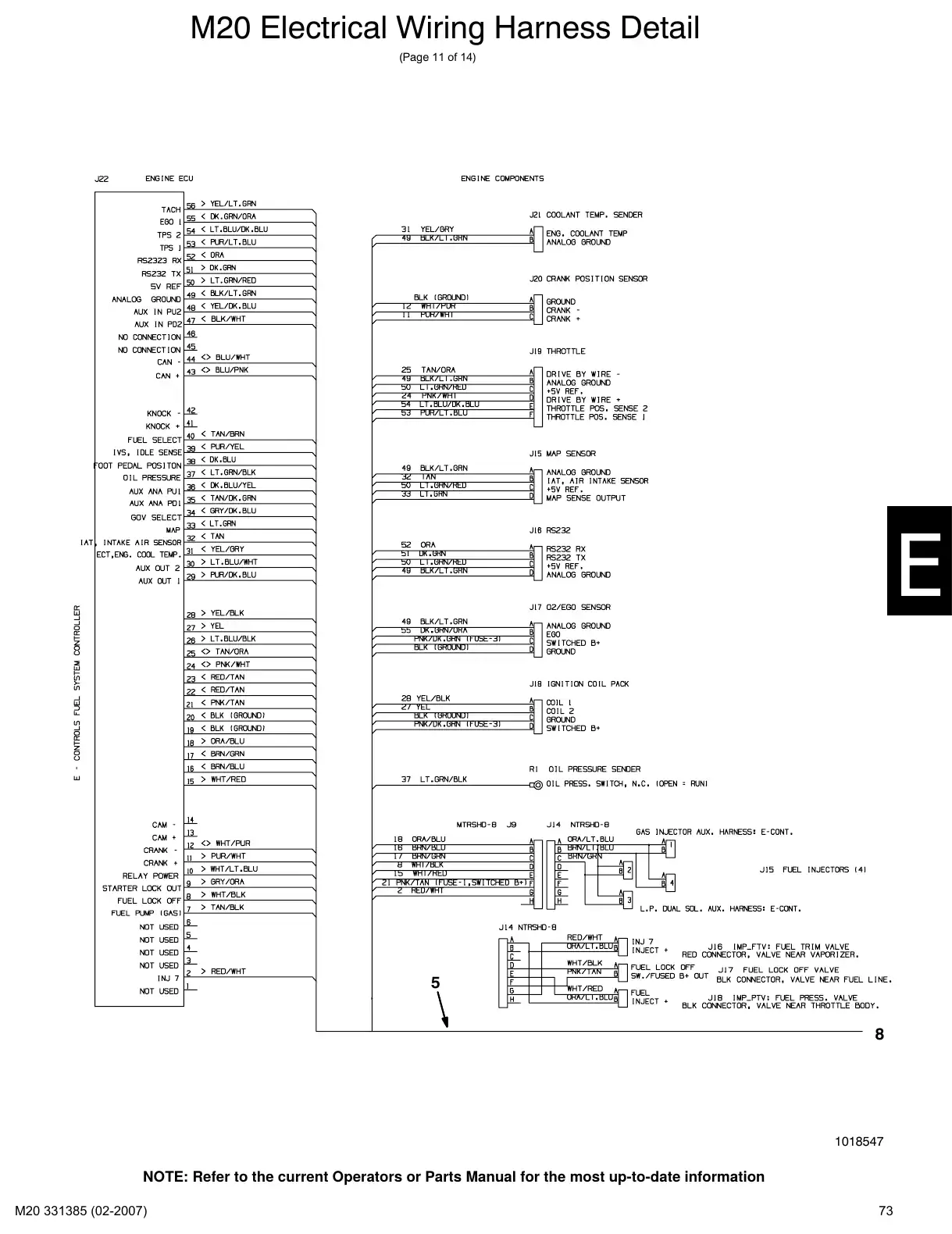 Tennant M20 service manual page 73: Gas/LPG engine wiring