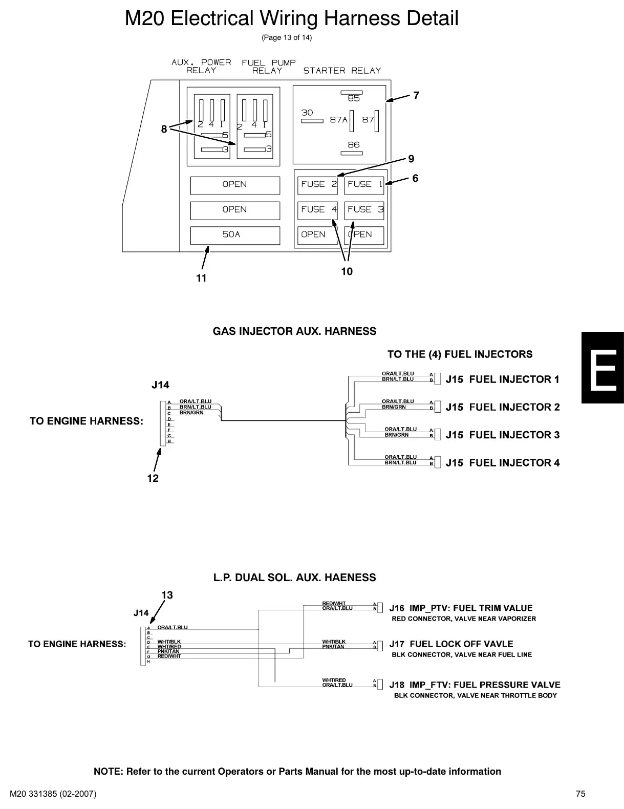 Tennant M20 service manual page 75: Gas/LPG engine wiring