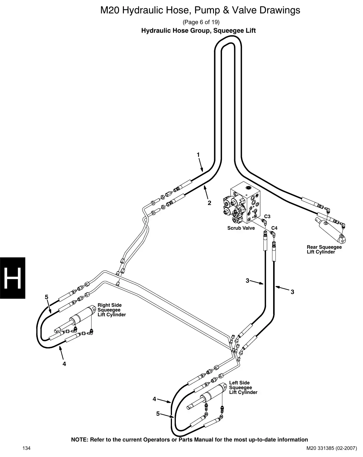 Tennant M20 service manual page 134: Squeegee lift hoses