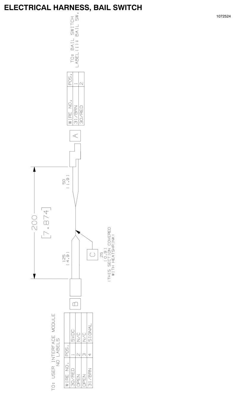 Nobles Speed Scrub 300 electrical harness, bail switch (drawing), manual page 116