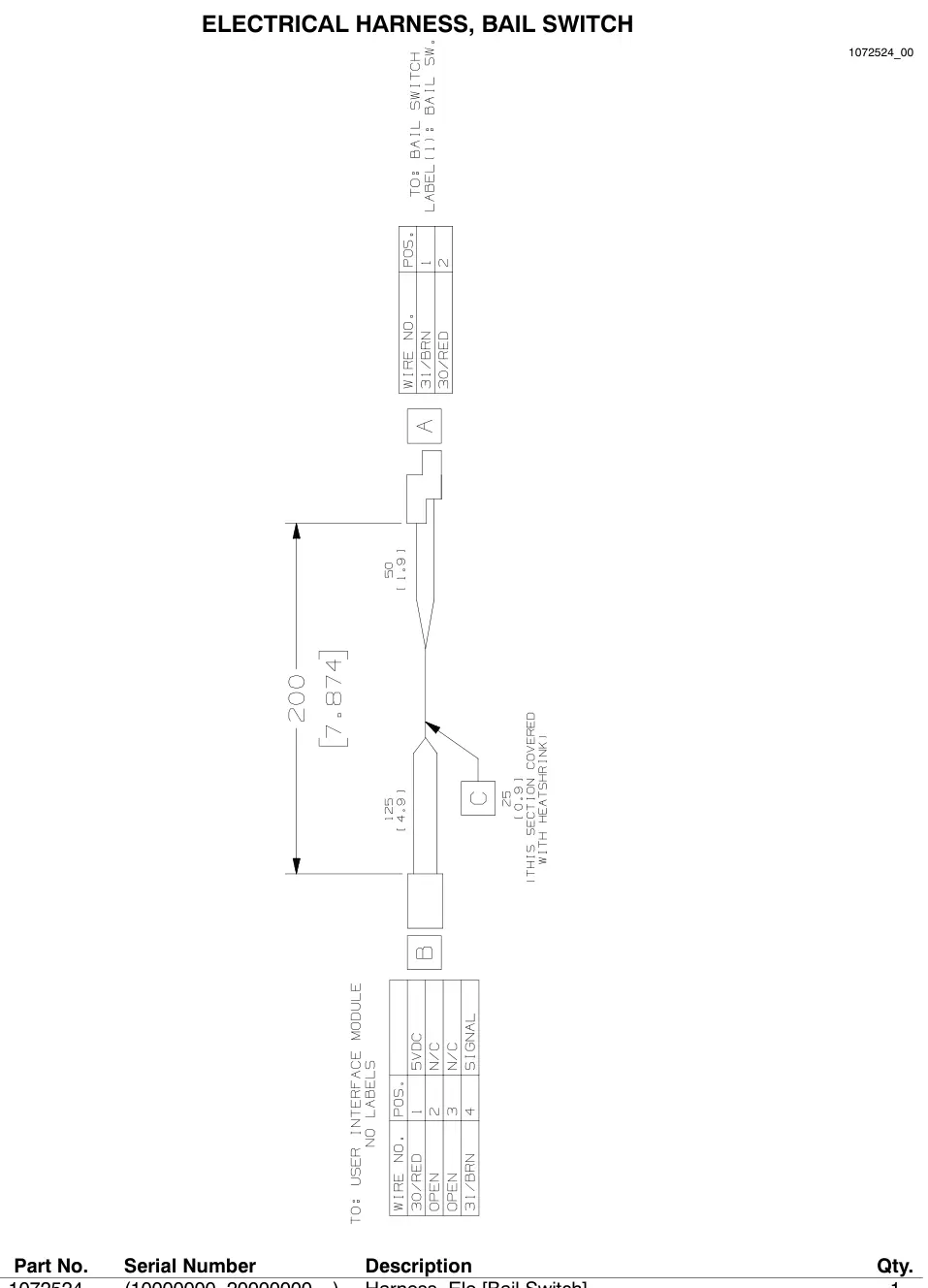 Nobles Speed Scrub 500 electrical harness, bail switch (drawing), manual page 70