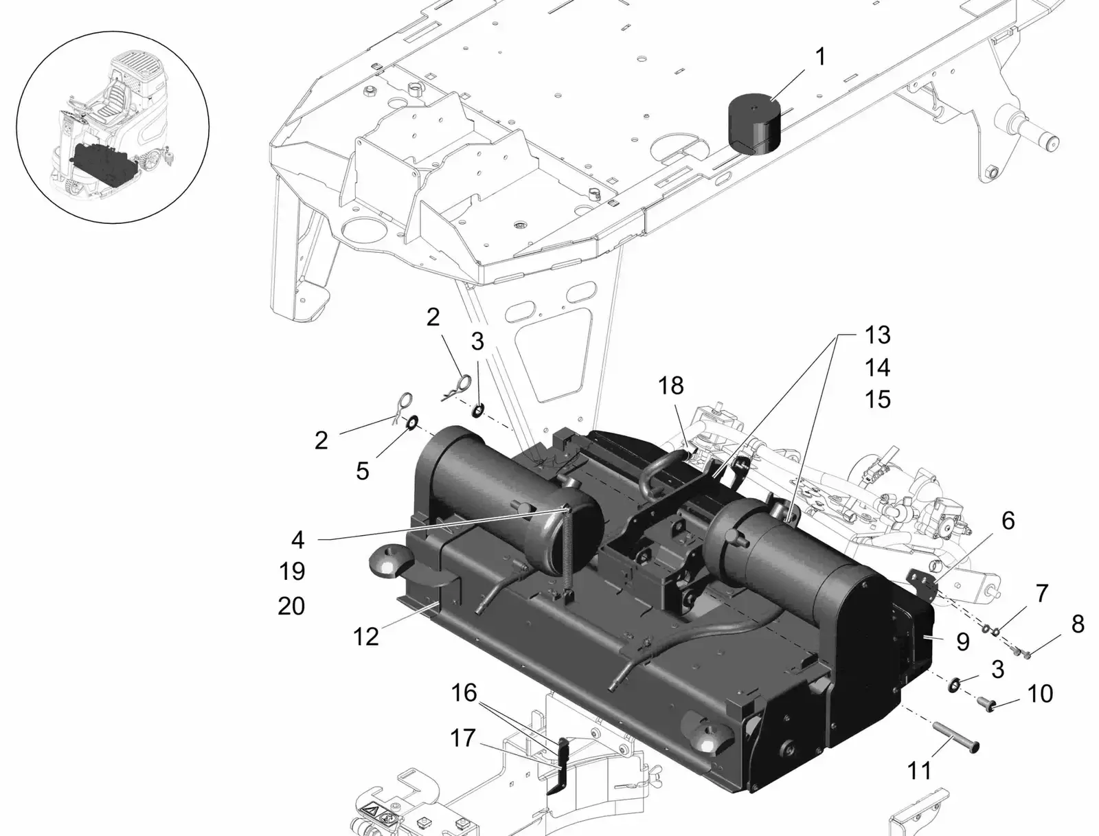 PowerBoss Scrubmaster B120R cylindrical brush head 70 cm drawing, manual page 28C p43