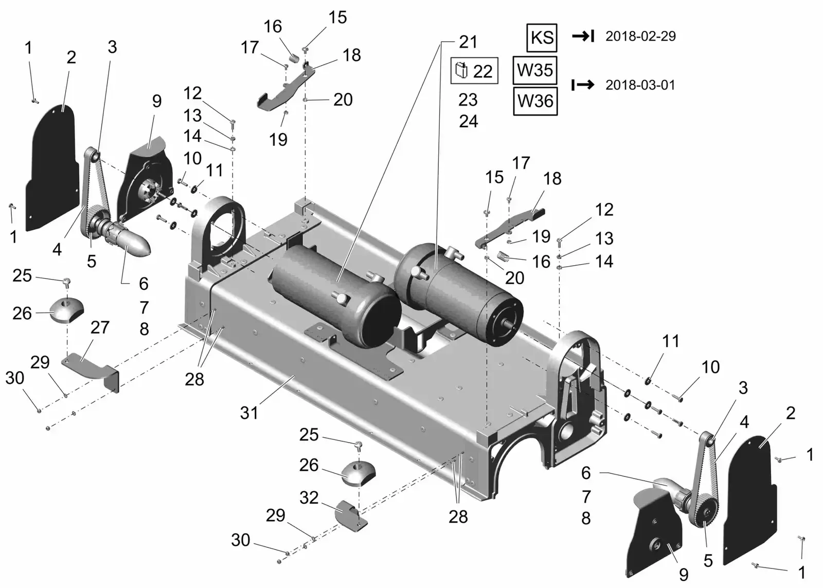 PowerBoss Scrubmaster B120R cylindrical brush head 850, part 1 drawing, manual page 33C p35