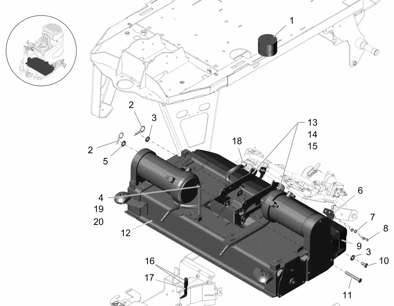 PowerBoss Scrubmaster B120R cylindrical brush head 85 cm drawing, manual page 33C p29