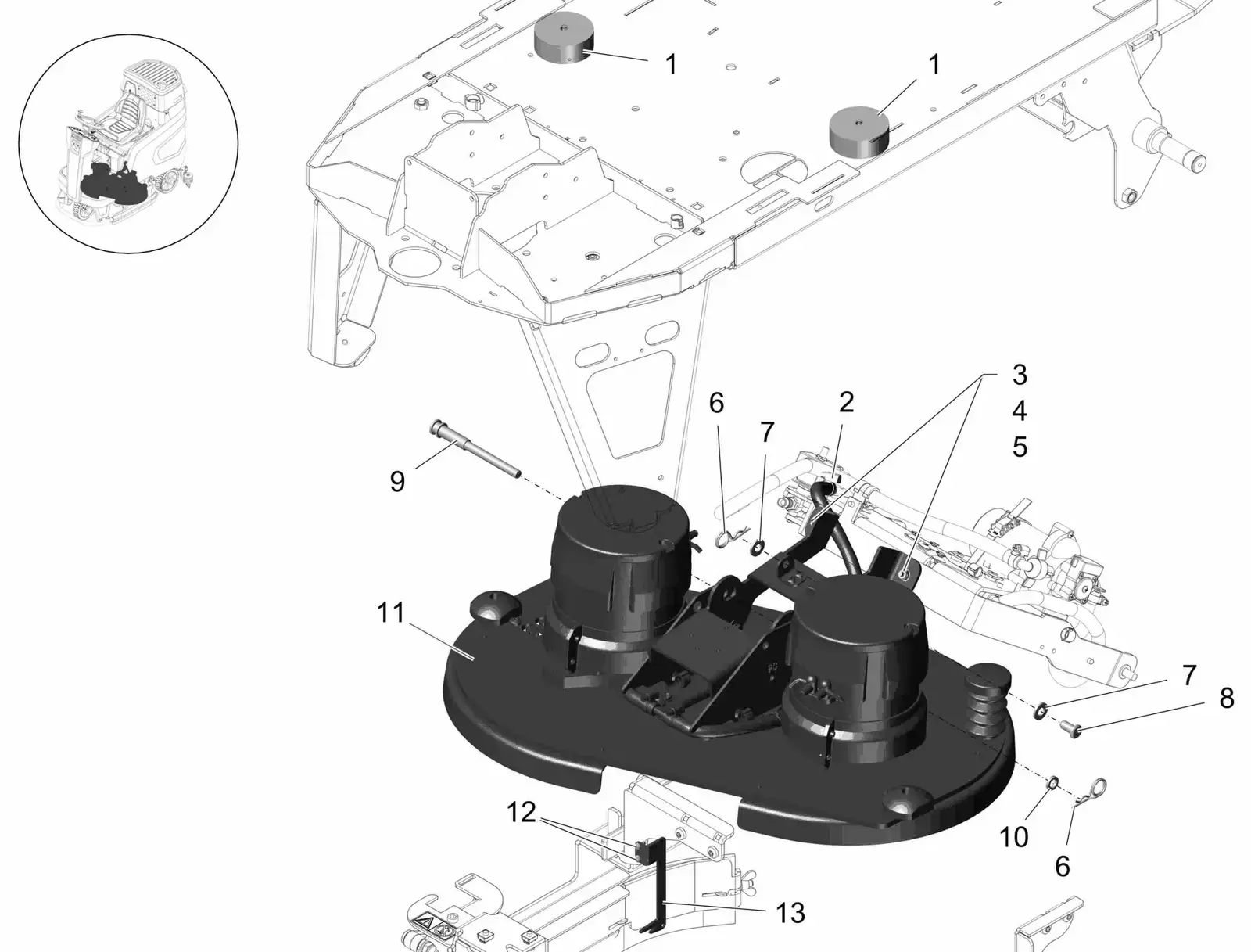 PowerBoss Scrubmaster B120R disk brush head 75cm drawing, manual page 30D p29