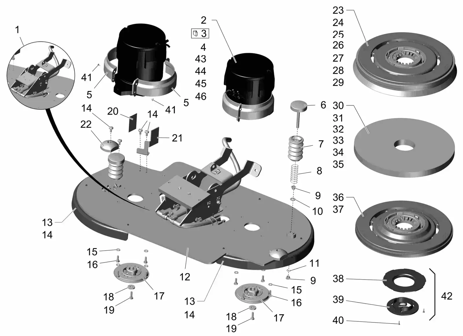 PowerBoss Scrubmaster B120R disk brush head 900 drawing, manual page 35D p31