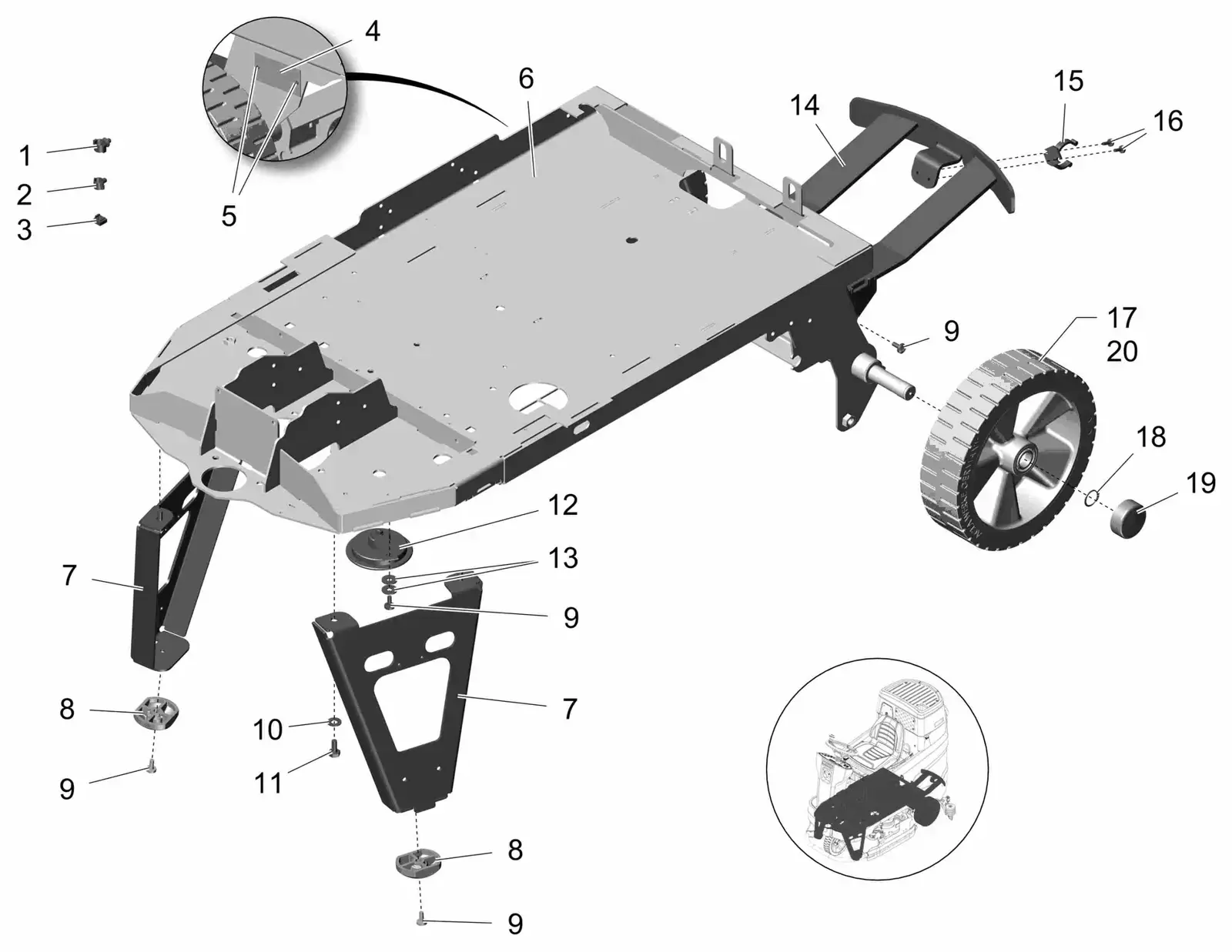 PowerBoss Scrubmaster B120R frame 120 drawing, manual page 28C p14