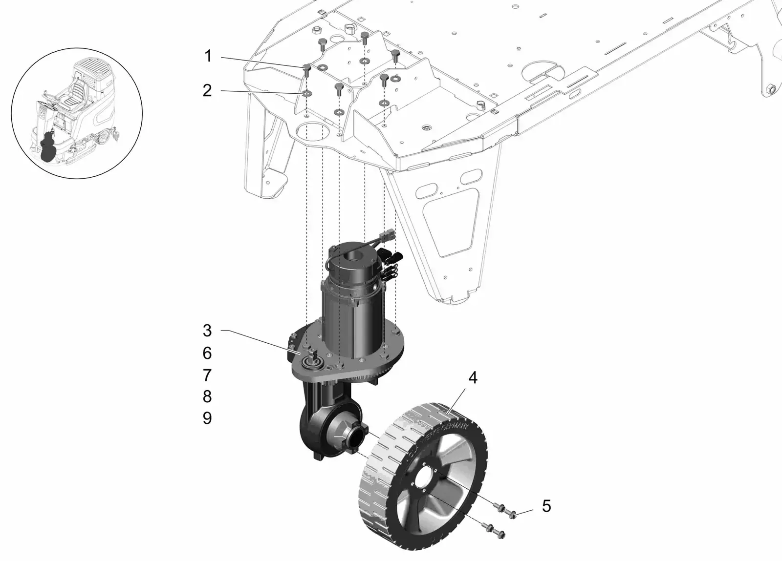 PowerBoss Scrubmaster B120R front wheel drive drawing, manual page 28C p4