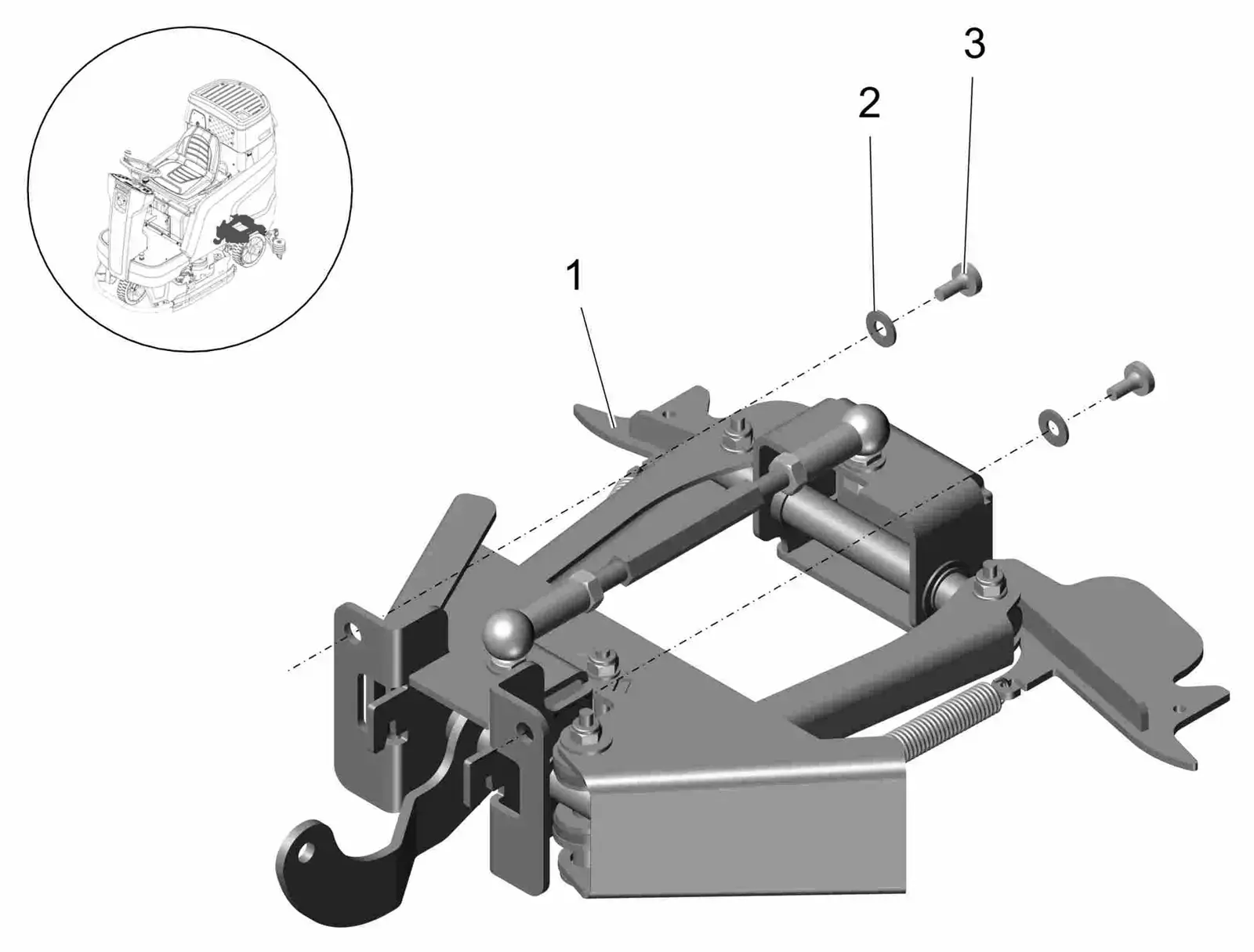 PowerBoss Scrubmaster B120R squeegee linkage group drawing, manual page 28C p81