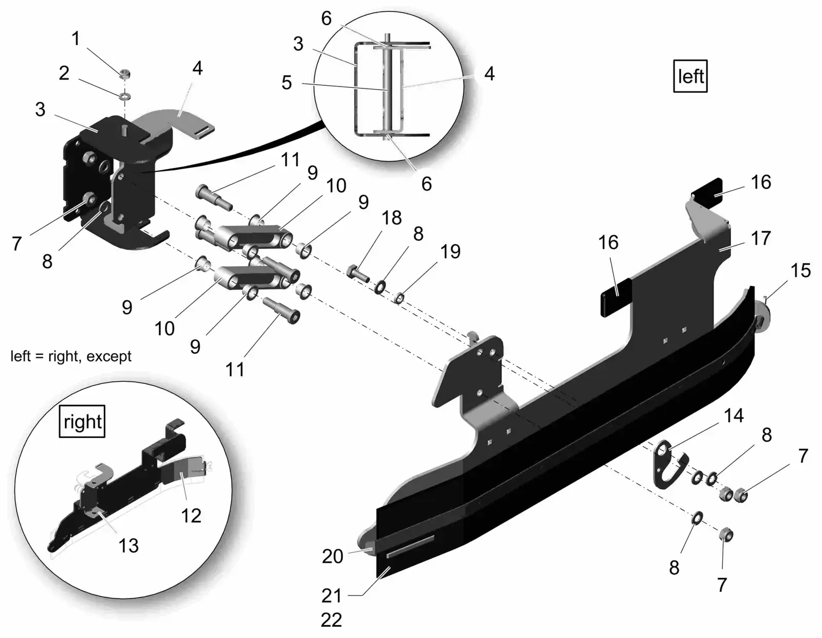PowerBoss Scrubmaster B120R wiper rh & lh drawing, manual page 28C p64