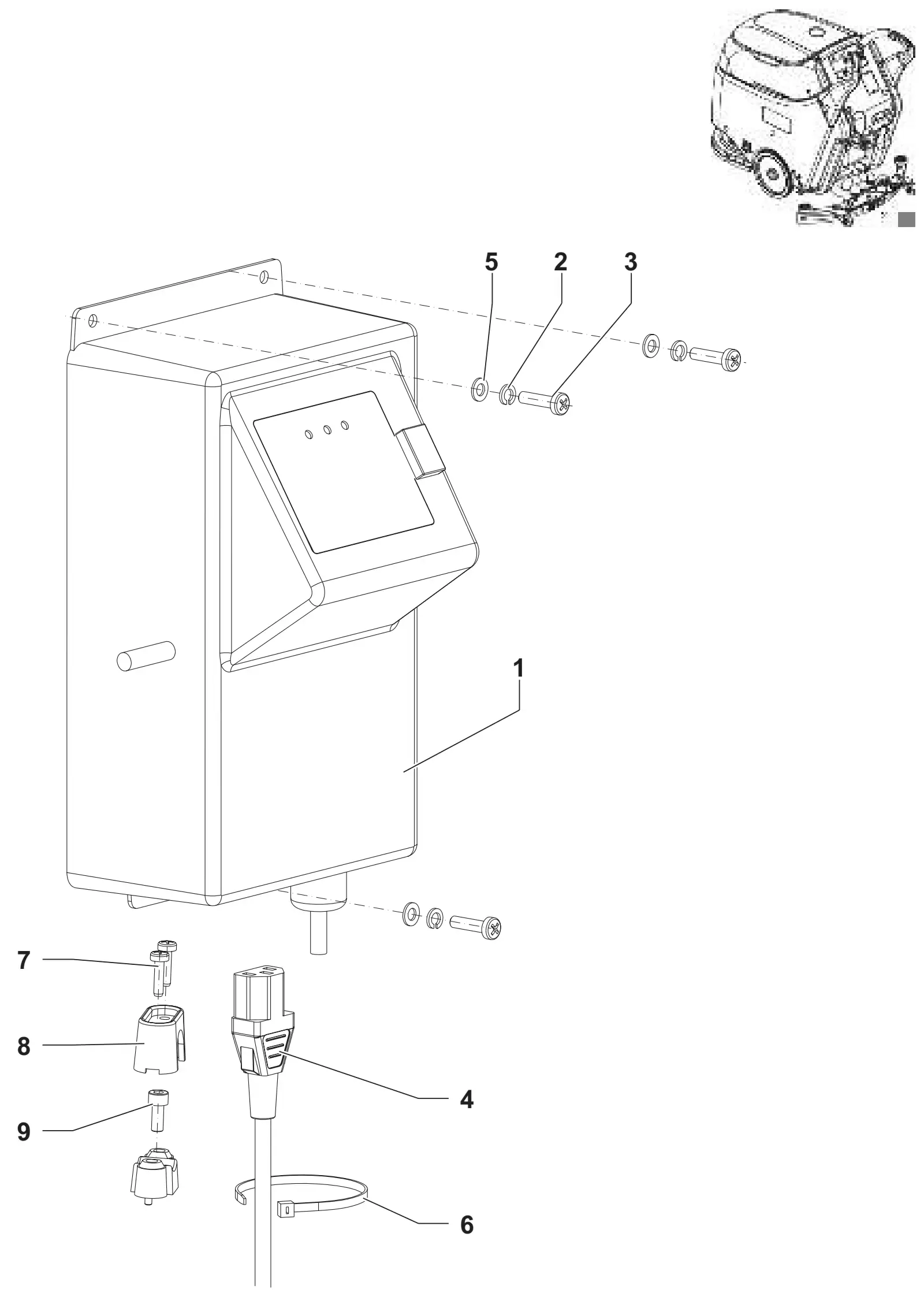 Exploded view of the Advance SC450 battery charger with numbered item callouts