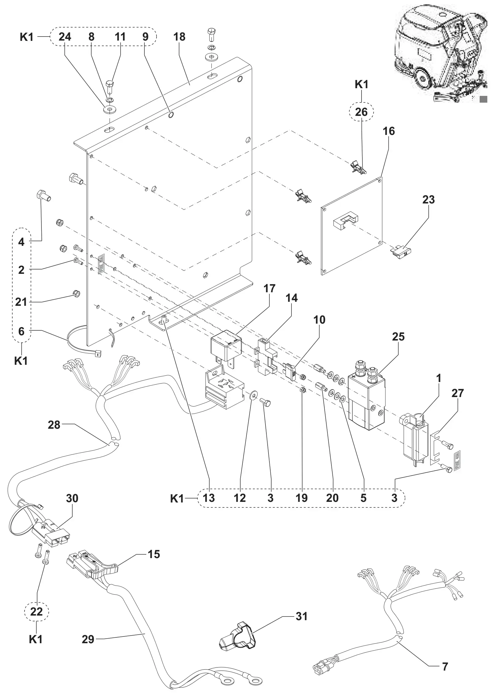 Exploded view of the Advance SC450 electrical components with numbered item callouts