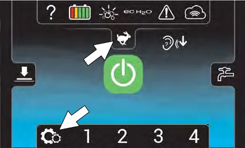 Supervisor Mode home screen with the machine settings button and maximum scrub speed button