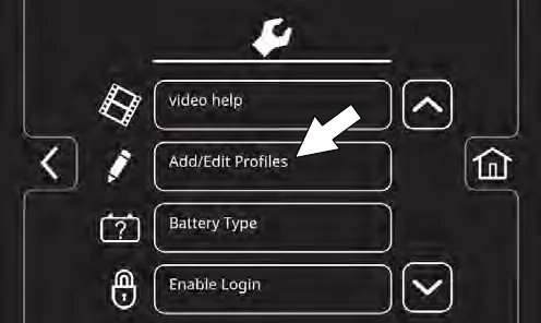 Add/Edit Profiles button in the machine settings menu
