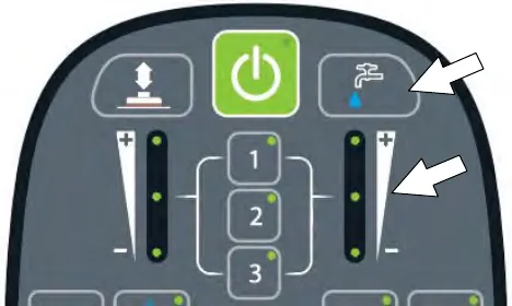 Solution flow button and solution flow indicator LEDs on the Pro-Membrane control panel