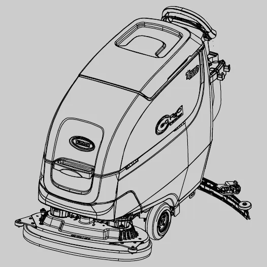 Line drawing of the Tennant T500 walk-behind floor scrubber with disk scrub head