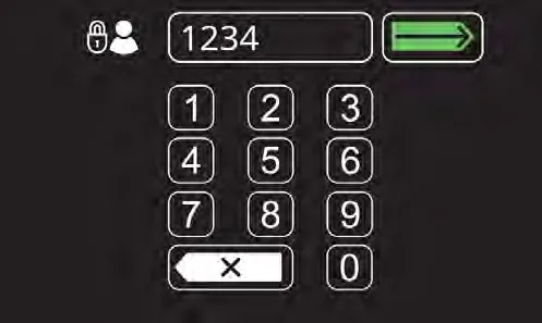 Login screen with the number pad and green enter button