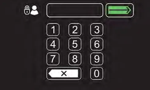 Login screen with number pad and green arrow